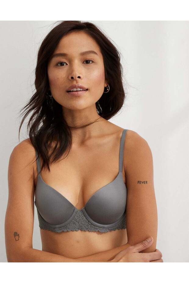Aerie Real Sunnie Demi Push Up Blossom Lace Trim Bra