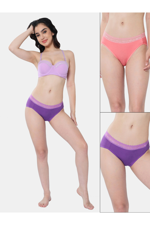 Pack of 2 - Lace Detail Waistband Hipster