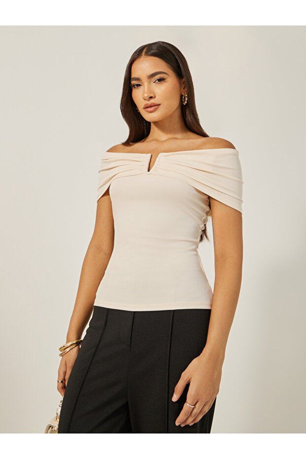 Off Shoulder Rib Fitted Top - 3
