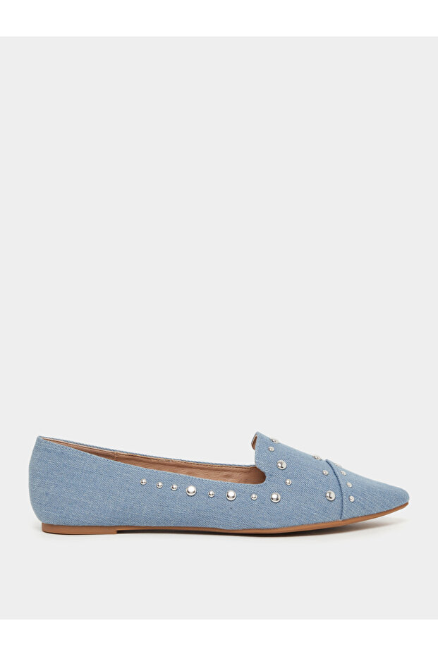 Embellished Denim Slip On Pointed Toe Shoes