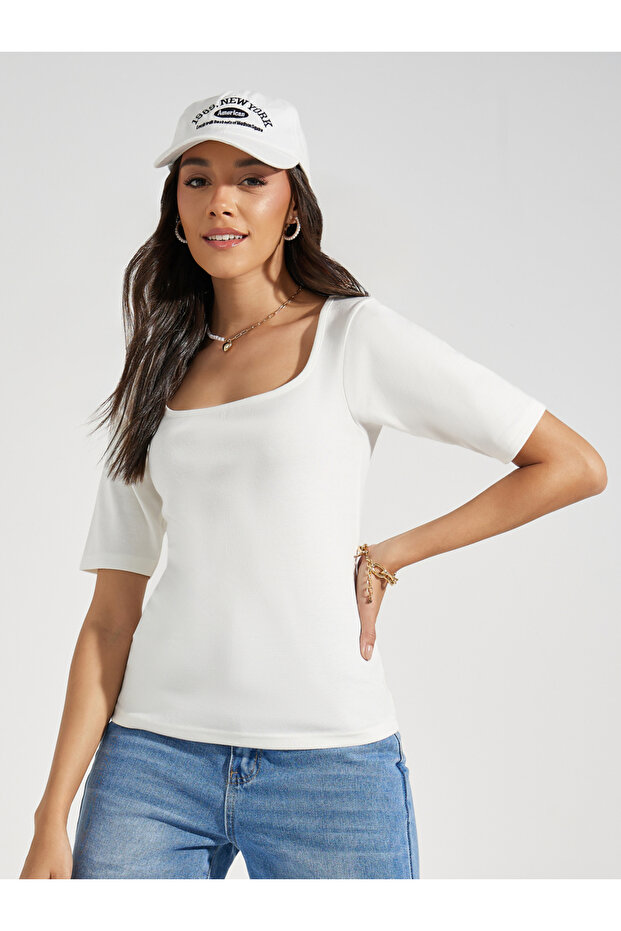 Cotton Square Neck Knit Top