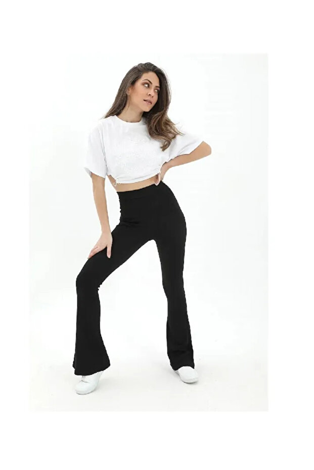 High Waist Diving Fabric Flare Leg Leggings