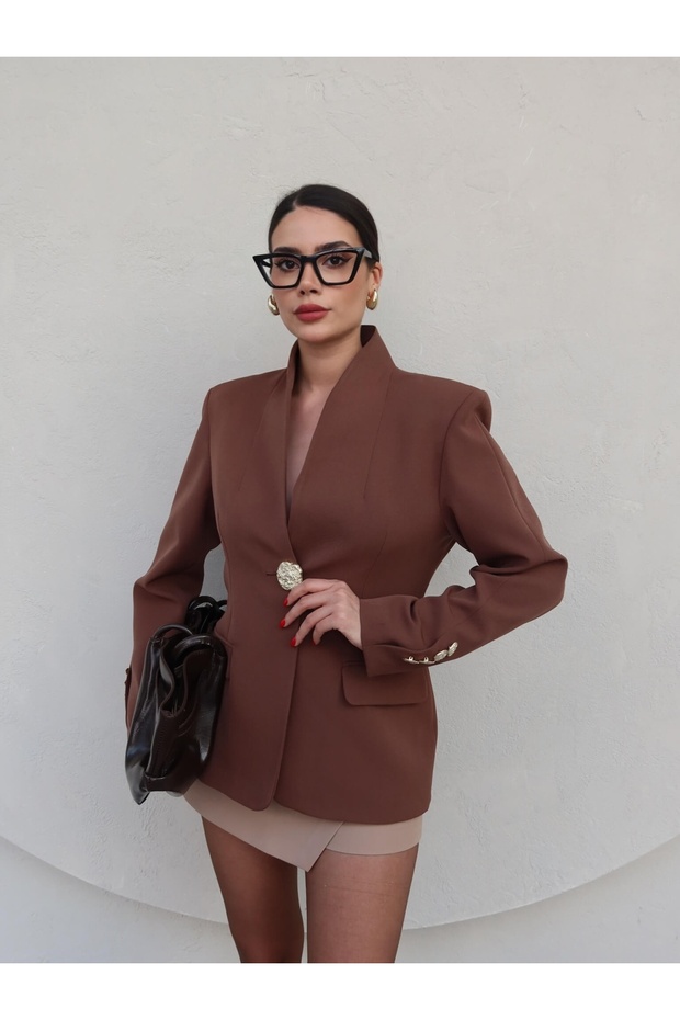 Gold Buttoned Blazer Jacket - 2