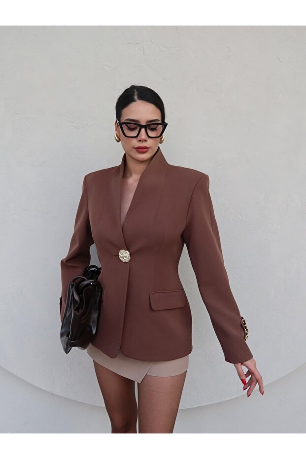 Gold Buttoned Blazer Jacket - 1