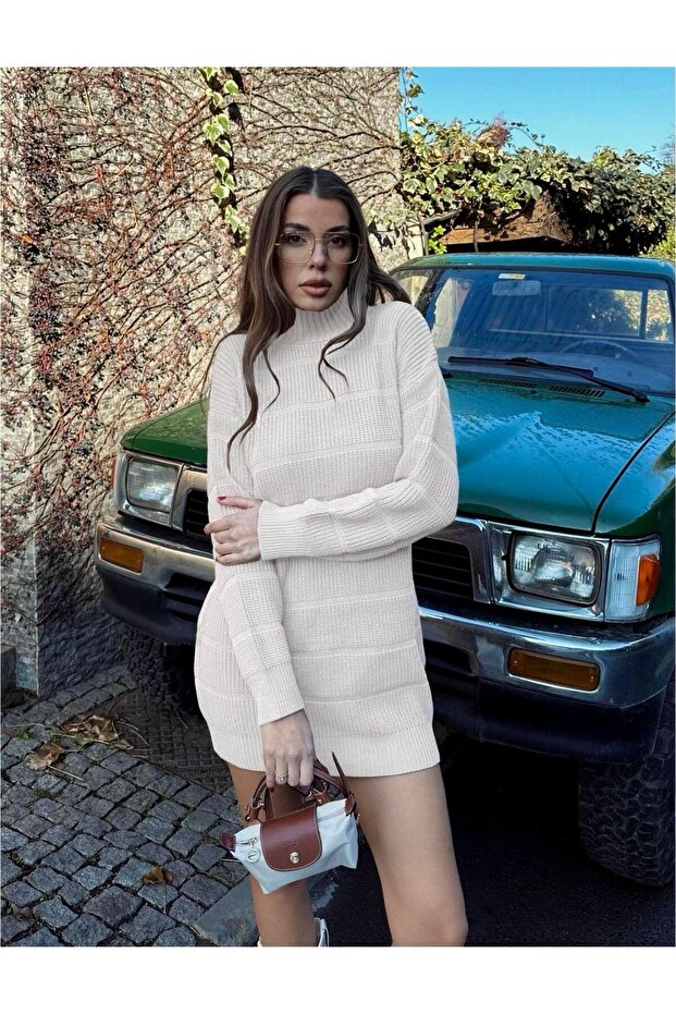 Selanik Örgü Yarım Balıkçı Kadın Triko Elbise - 1