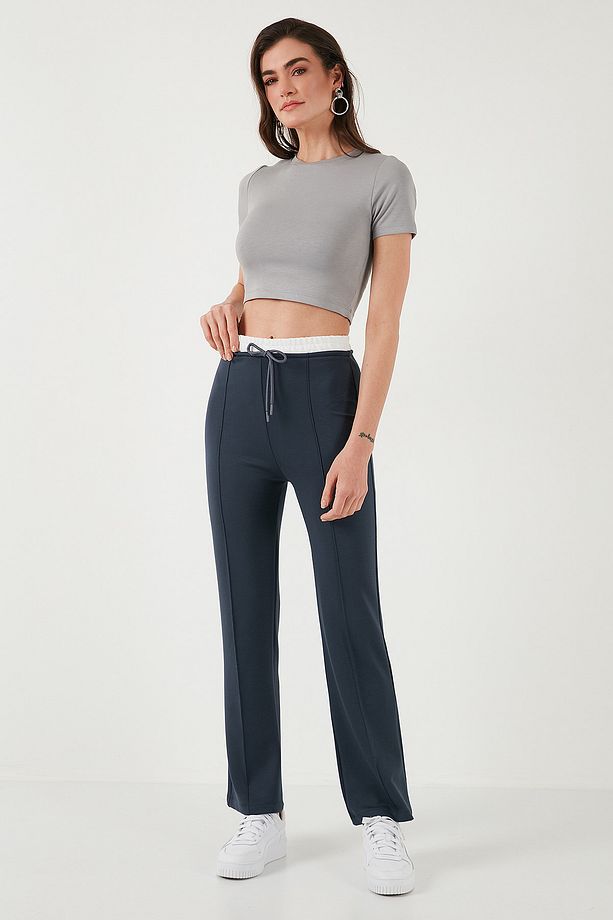 Streç Slim Fit Yüksek Bel Geniş Paça Çimalı Eşofman Altı EŞOFMAN ALTI 5866078 - 5