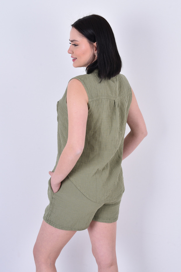 Pamuklu Müslin Şort Bluz Takımı - 4