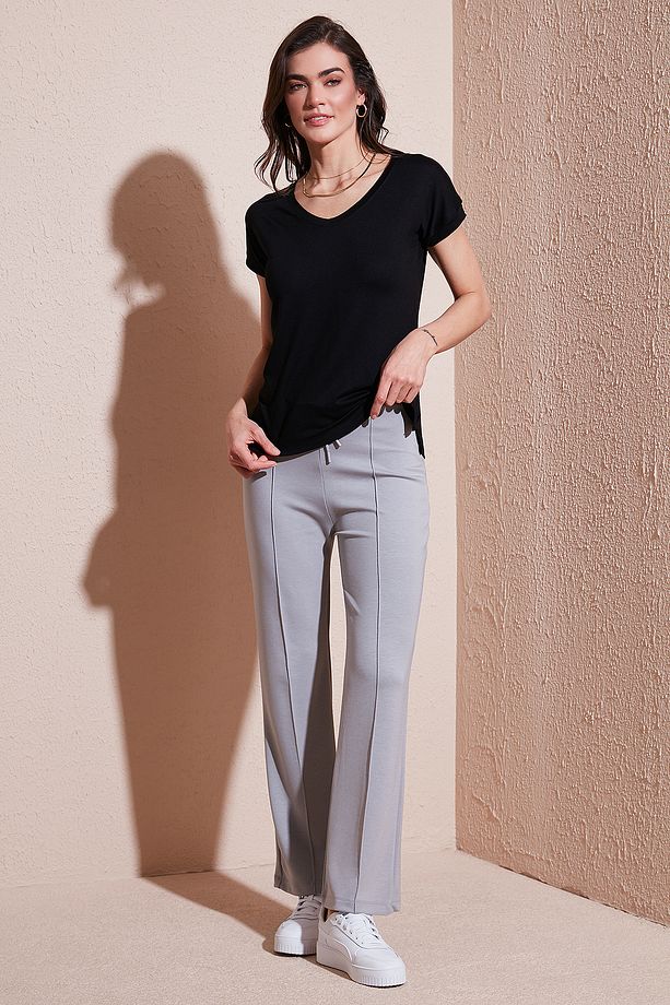 Streç Slim Fit Yüksek Bel Geniş Paça Çimalı Eşofman Altı EŞOFMAN ALTI 5866078 - 1