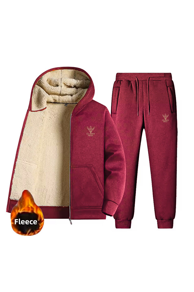 Thermal Tracksuit Set - 2-Piece - Bottom - Top - Embroidery - Hooded - 3 Thread Count - Top - Inner Welsoft - Sleeves Not Included