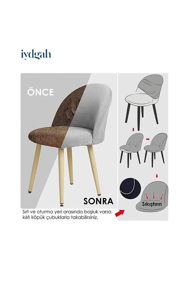 Lüks Jakarlı Su Yolu Desen Oval Sandalye Örtüsü. Lastikli Yuvarlak Sandalye Kılıfı 1.adet Vizon - 7