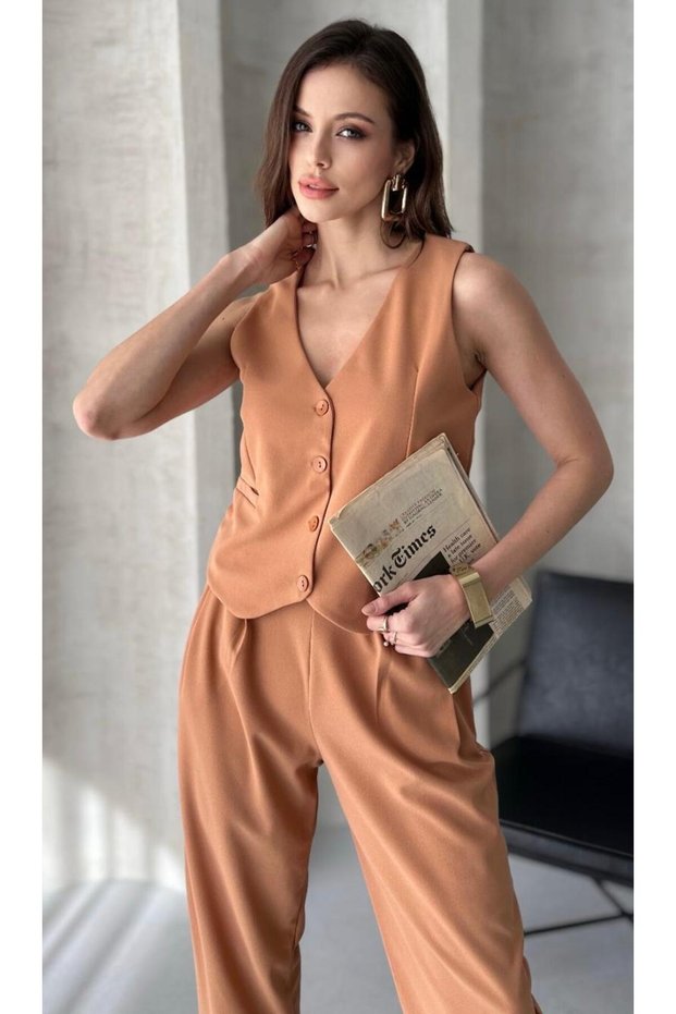 Women's Bianca Vest Pants Set, 4 Seasons Scuba Crepe Women's Vest Pants Set