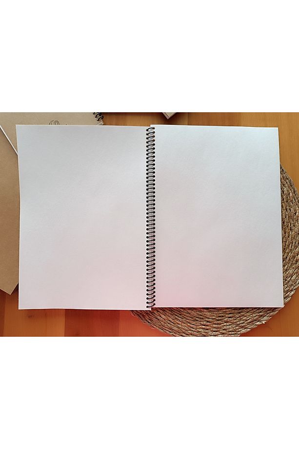 A4 Kalın Kraft Kapak Spiralli Ivory Iç 40 Yaprak 80 Sayfa Notepad, Scrapbook, Defter - 1