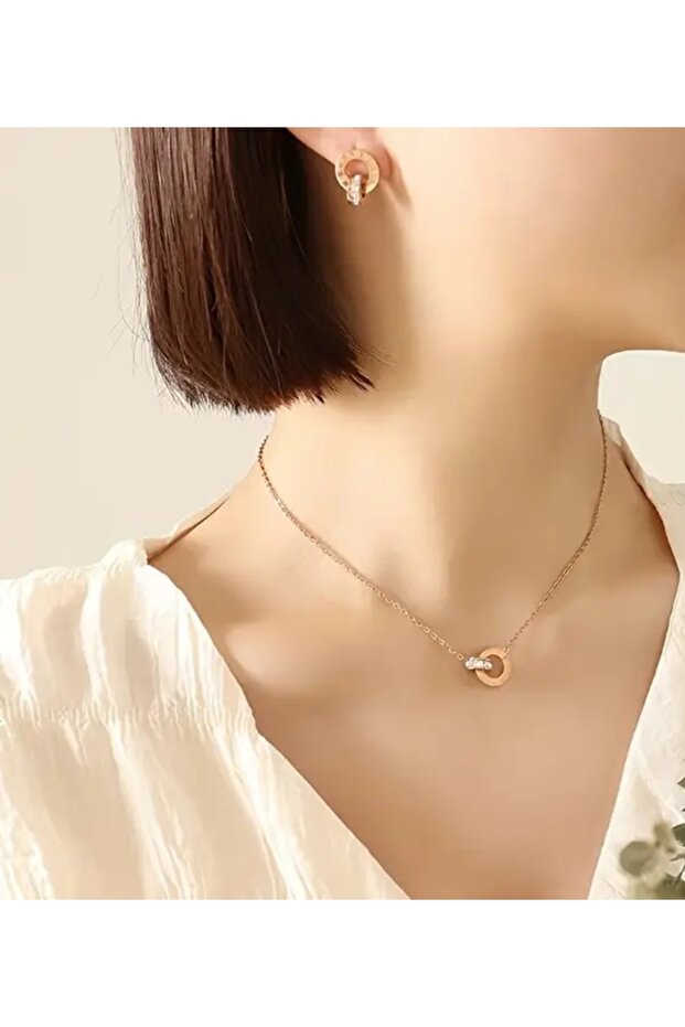 Paslanmaz Çelik Kolye ve Küpe Seti - 2