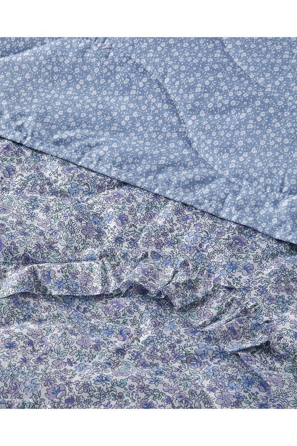 Floral Euphoria Fırfırlı Tek Kişilik Yatak Örtüsü Takımı 160x220 cm Mavi - 3