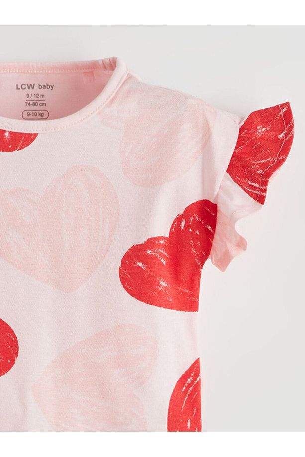LCW baby Kalp Baskılı Kız Bebek Şortlu Pijama Takım - 6