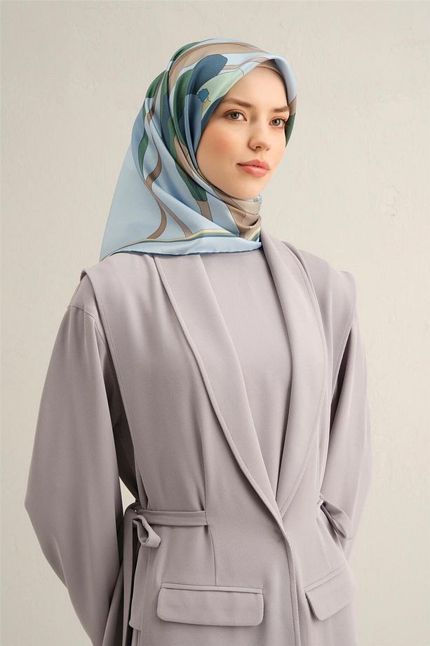 Desenli Saf İpek Twill Eşarp 9302- 07 - 2