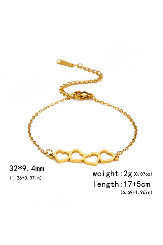 Gold-color Stainless Steel Bracelets Classic Sweet Hollow Heart Fashion Chain Charm Bracelet For Wom