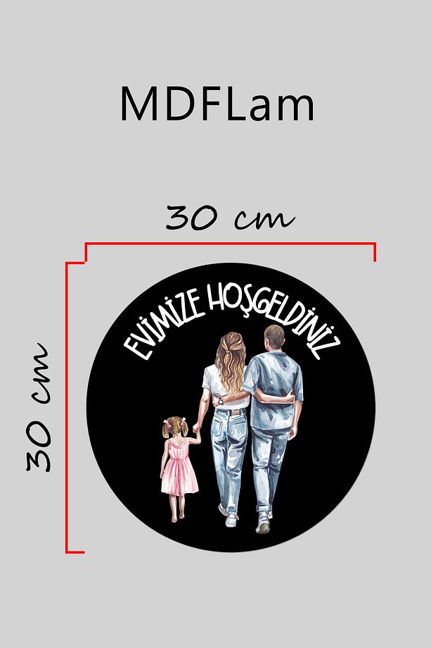 Modern Kapı Süsü Siyah Zemin Kış Çoçuğu Aile Dış Mekan Kapı Süsü - 3