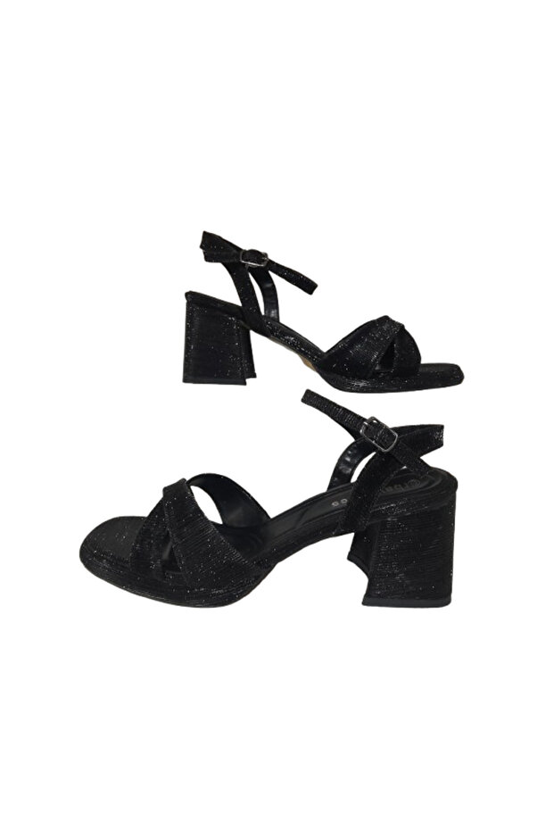 Women's Square Toe Platform Sandals Black Silvery Cross Strap Shoes