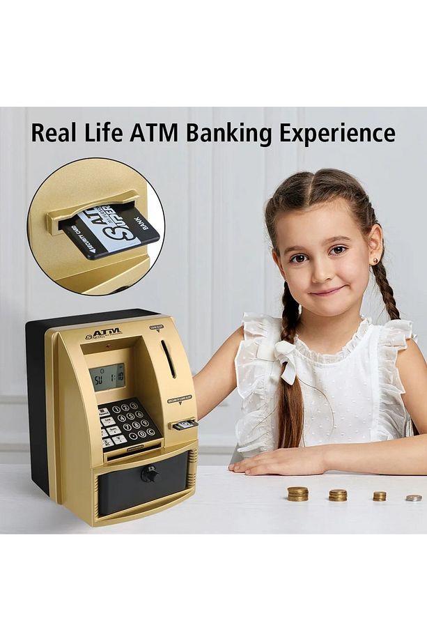 LCD Ekran ATM Şifreli Kumbara Kağıt Demir Para Girişli Kartlı Sesli Yönlendirme Takvim Saat - 8