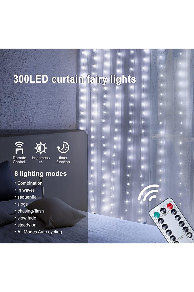 Curtain String Lights with Remote Control, 8 Modes 4.5V USB Powered - 3