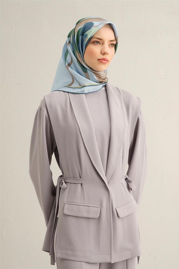 Desenli Saf İpek Twill Eşarp 9302- 07 - 1
