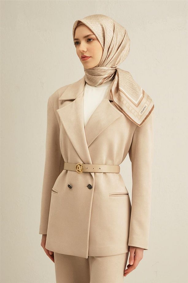 Desenli Saf Ipek Twill Eşarp 9301- 36 - 1