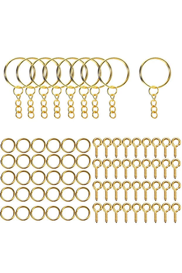 110Pcs Gold 110Pcs Keychain Open Jump Rings Eye Pins Jewelry Making Accessories Kits for DIY Epoxy R