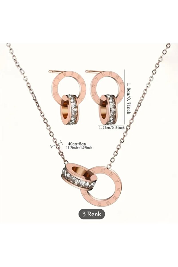 Paslanmaz Çelik Kolye ve Küpe Seti - 3