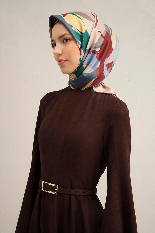 Desenli Saf Ipek Twill Eşarp 9328- 50 - 2