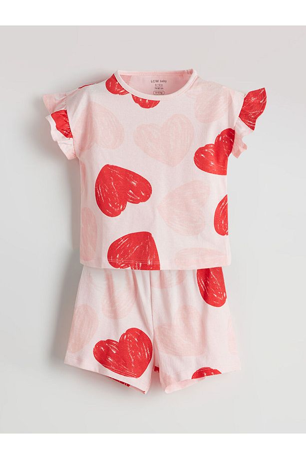 LCW baby Kalp Baskılı Kız Bebek Şortlu Pijama Takım - 1