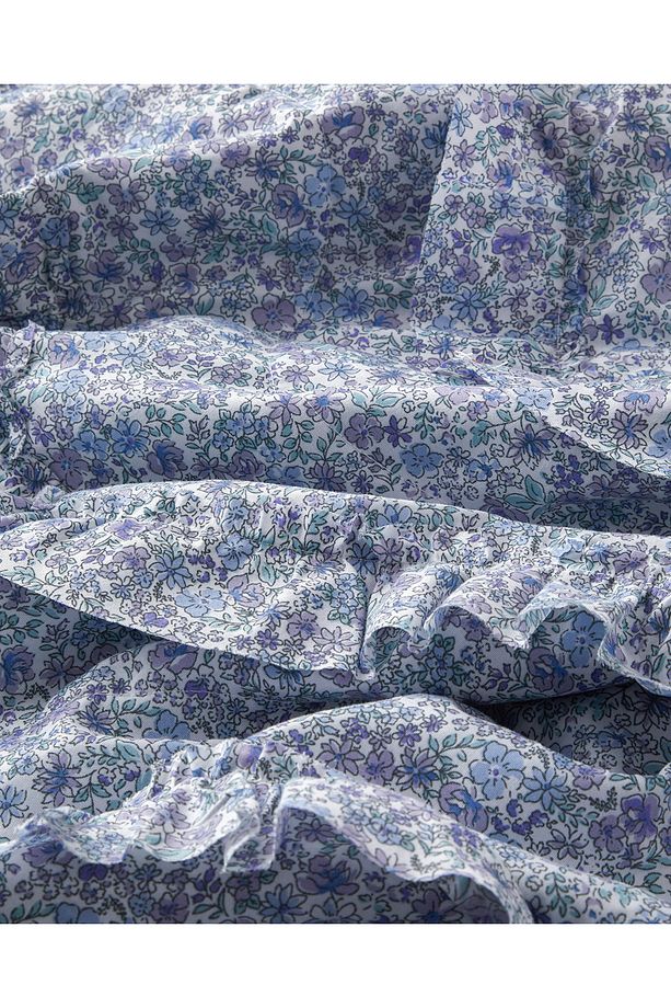 Floral Euphoria Fırfırlı Tek Kişilik Yatak Örtüsü Takımı 160x220 cm Mavi - 5