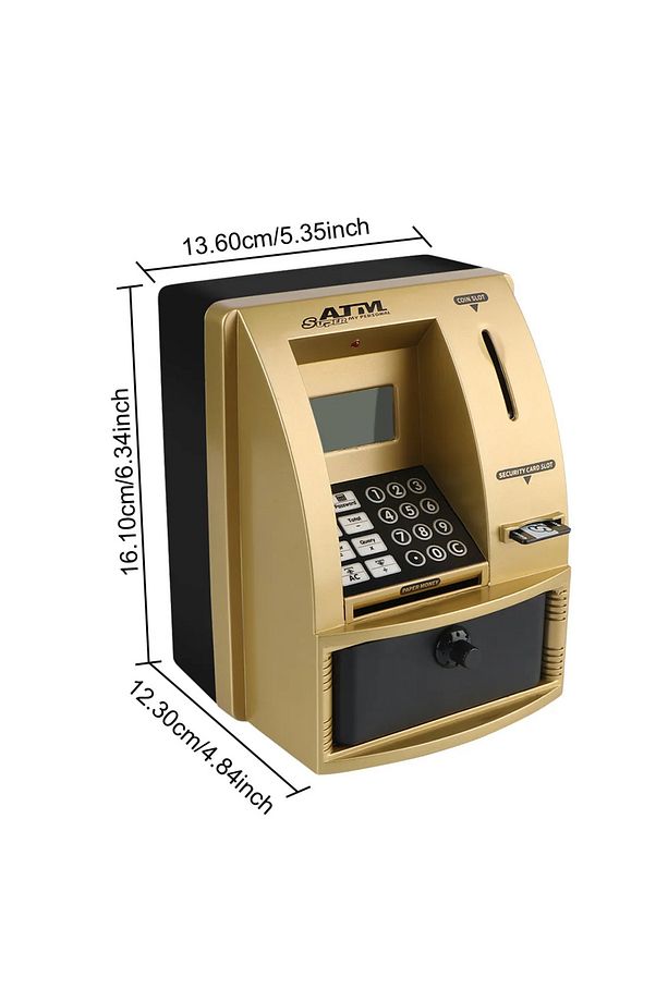 LCD Ekran ATM Şifreli Kumbara Kağıt Demir Para Girişli Kartlı Sesli Yönlendirme Takvim Saat - 5
