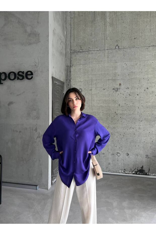 Viskon Kumaş Oversize Basic Gömlek - 4