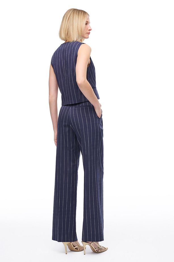 Lacivert Tiran Regular Fit Yüksek Bel Pantolon - 4