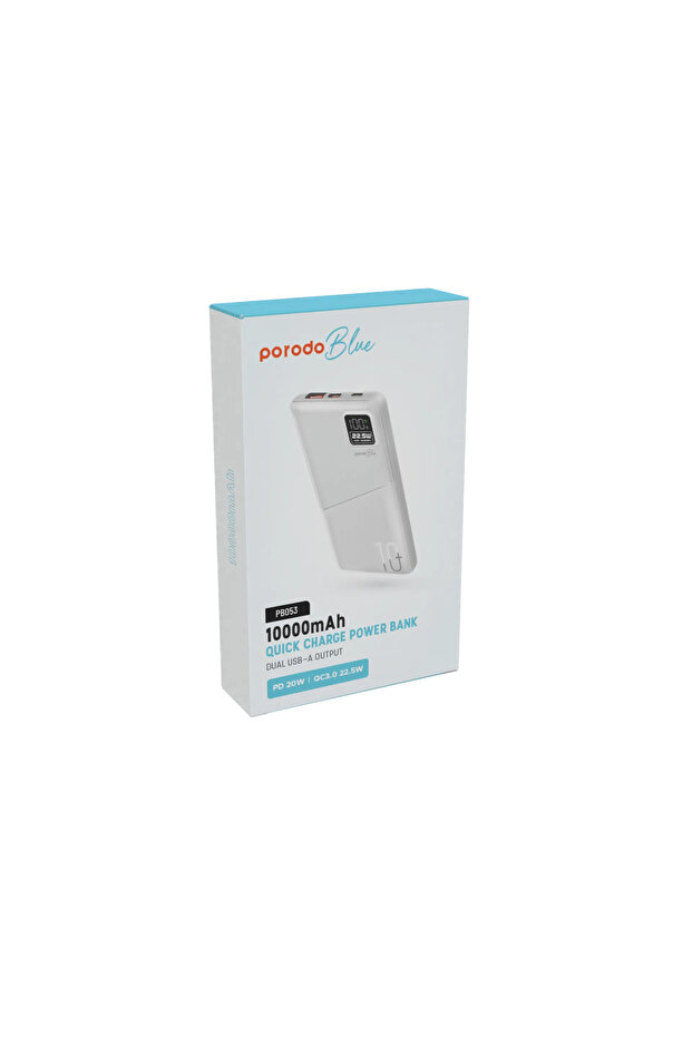 Blue 10000Mah  Powerbank Type-C Usb A And Micro With Digital Display- White