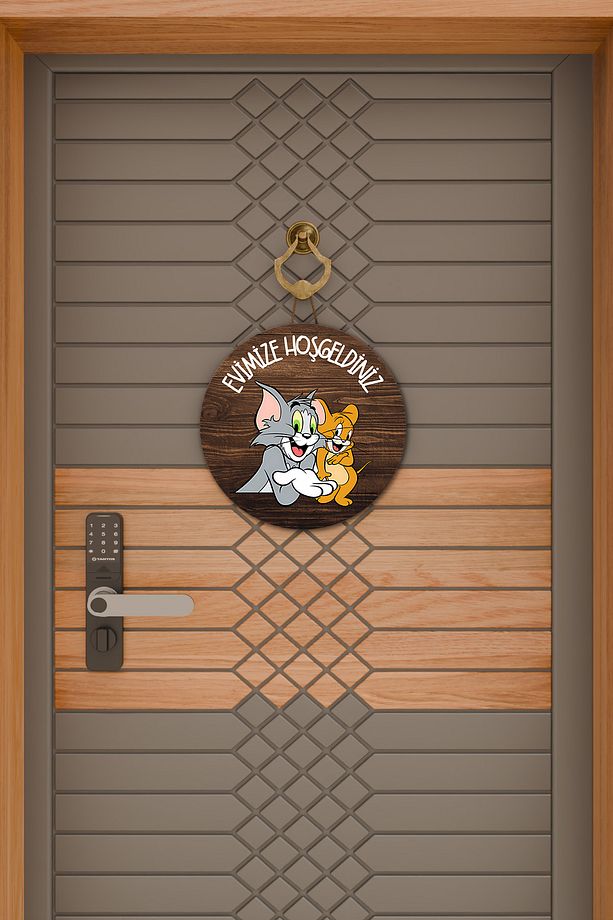 Modern Kapı Süsü Ahşap Tom ve Jerry Karşılama Dış Mekan Kapı Süsü - 2