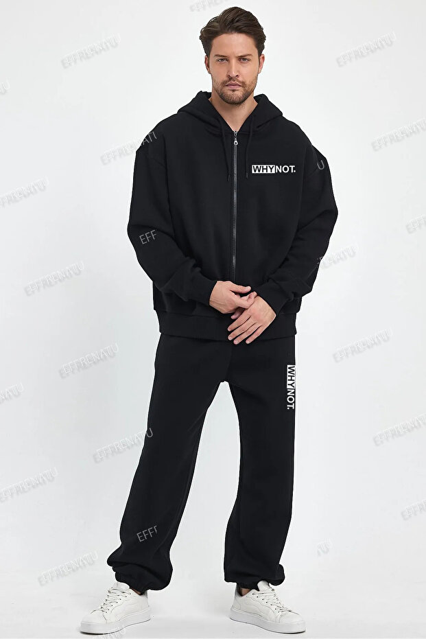 Oversized Black and Silver Why Not Printed Zipper Set