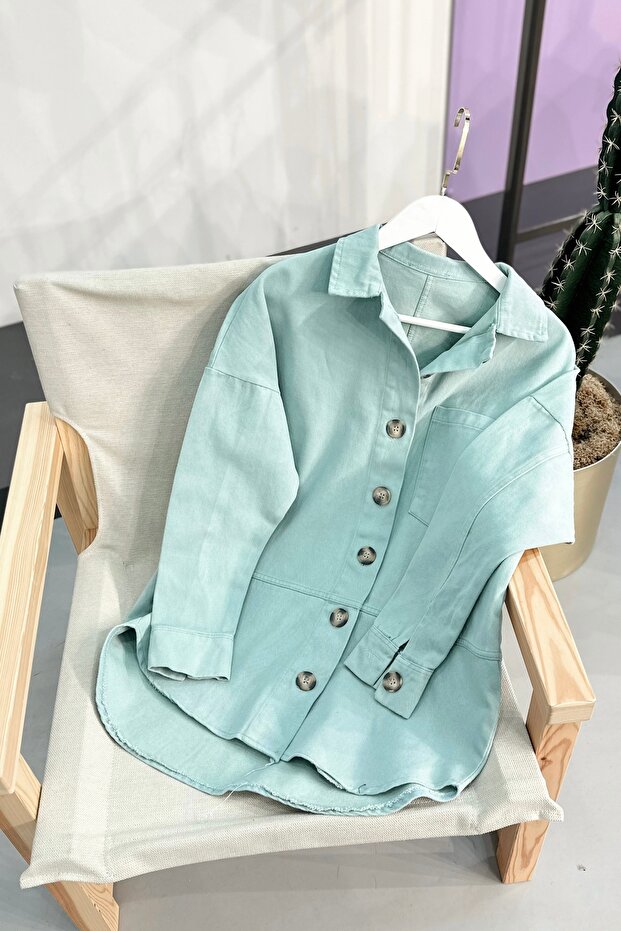 Ms325 Single Pocket Turquoise Gabardine Jacket