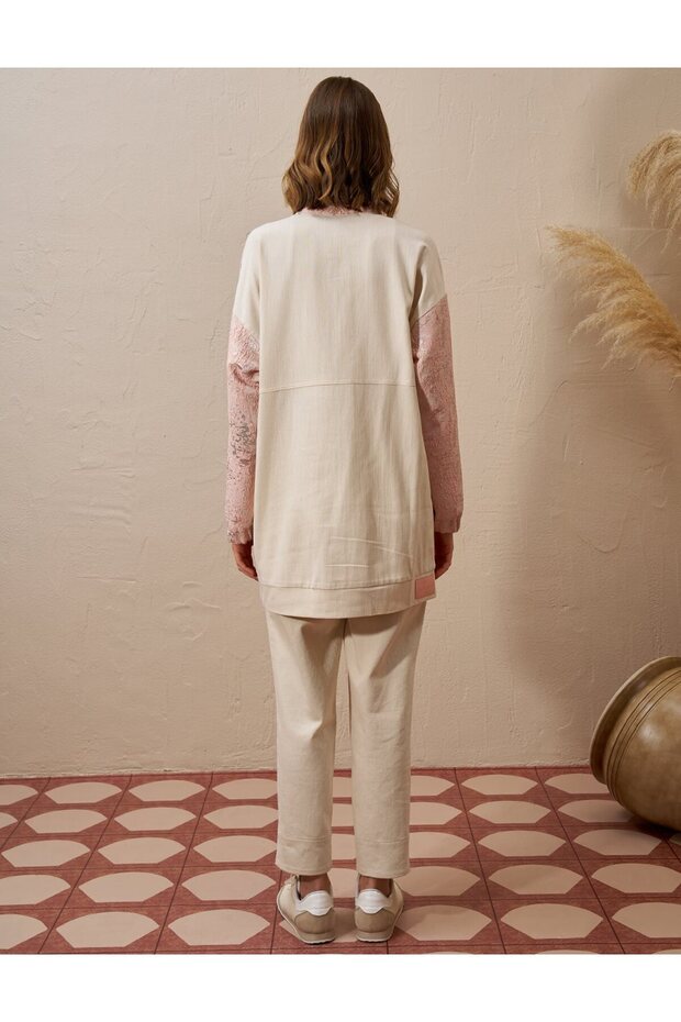 Jakarlı Sweatshirt Pudra - 6