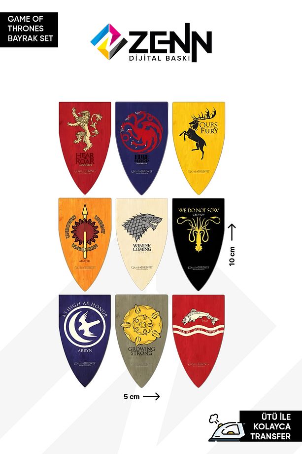 Game Of Thrones Bayraklar Seti Ütü İle Yapışan Dtf Baskı - 1