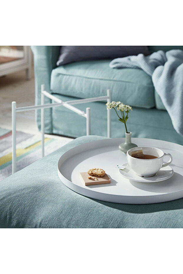 طاولة فولاذية دائرية باللون الأبيض - 2