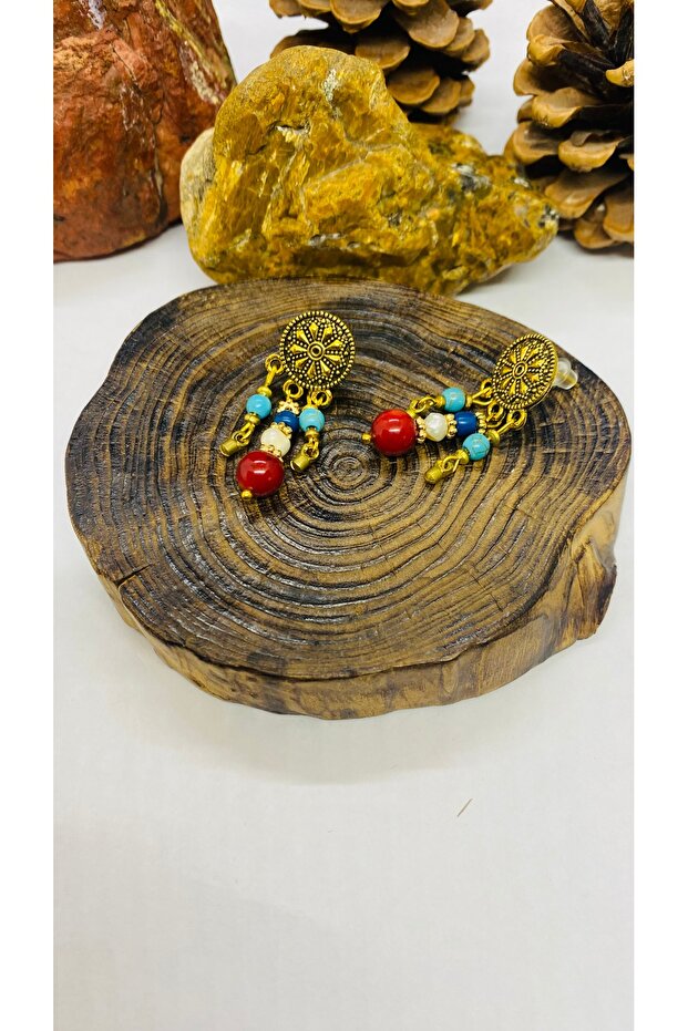Handmade ethnic authentic glass bead brass earrings