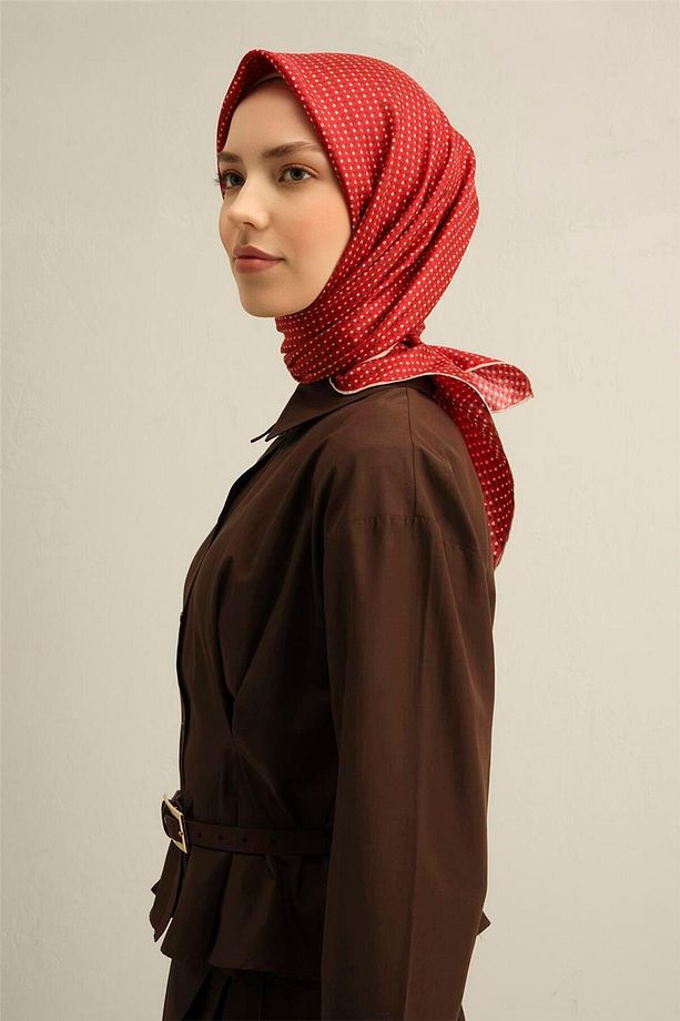 Desenli Saf Ipek Twill Eşarp 9307- 36 - 4