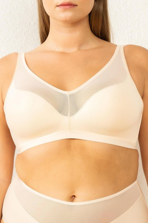 4636 Women's Tulle Detailed Unwired Gathering Bra-Skin