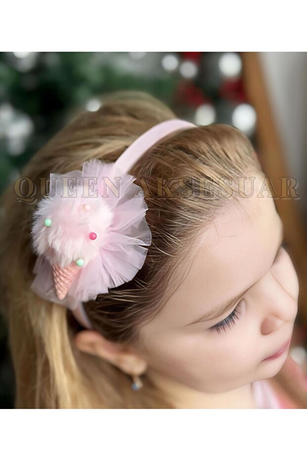 Cute 3D Plush Ice Cream Fancy Tulle Crown Pink