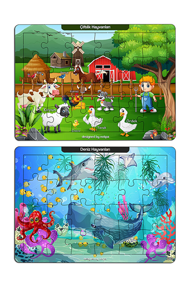 Deniz ve Çiftlik Hayvanları Puzzle ve Eğitici Bultak Serisi 4'lü Set 2+2 Y2+2M1 - 4