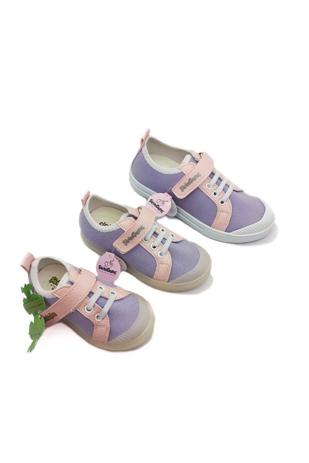 Purple Color Linen Material Velcro Children's Shoes