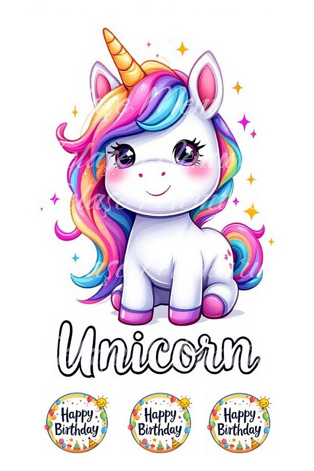 Unicorn Pasta Resmi Ve Baskısı - Unicorn Yenilebilir Kağıt Pasta Üstü Resmi - Pasta Süsü 11 - 1