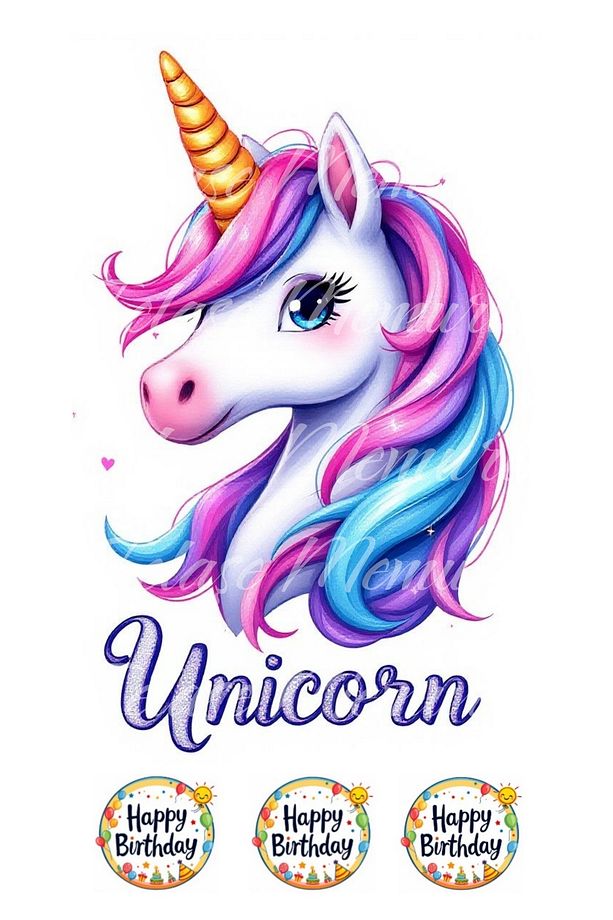 Unicorn Pasta Resmi Ve Baskısı - Unicorn Yenilebilir Kağıt Pasta Üstü Resmi - Pasta Süsü 9 - 1